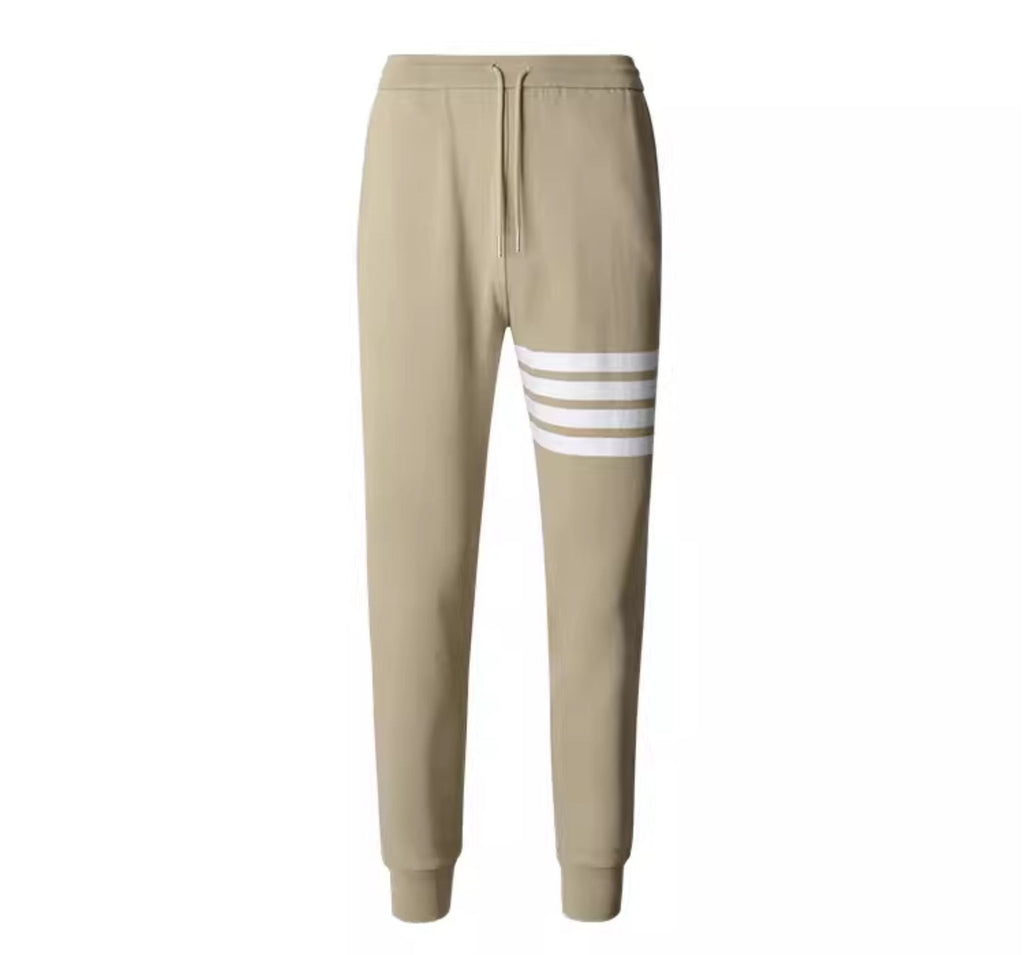Thom Browne Style Men's Casual Sweatpants - Cotton Signature Four-Bar Detail