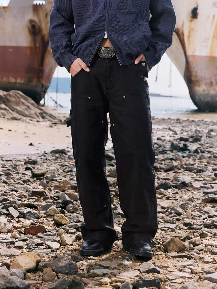 Croc Grain Leather Belt Vintage Oval Metal Buckle Replaceable Waist