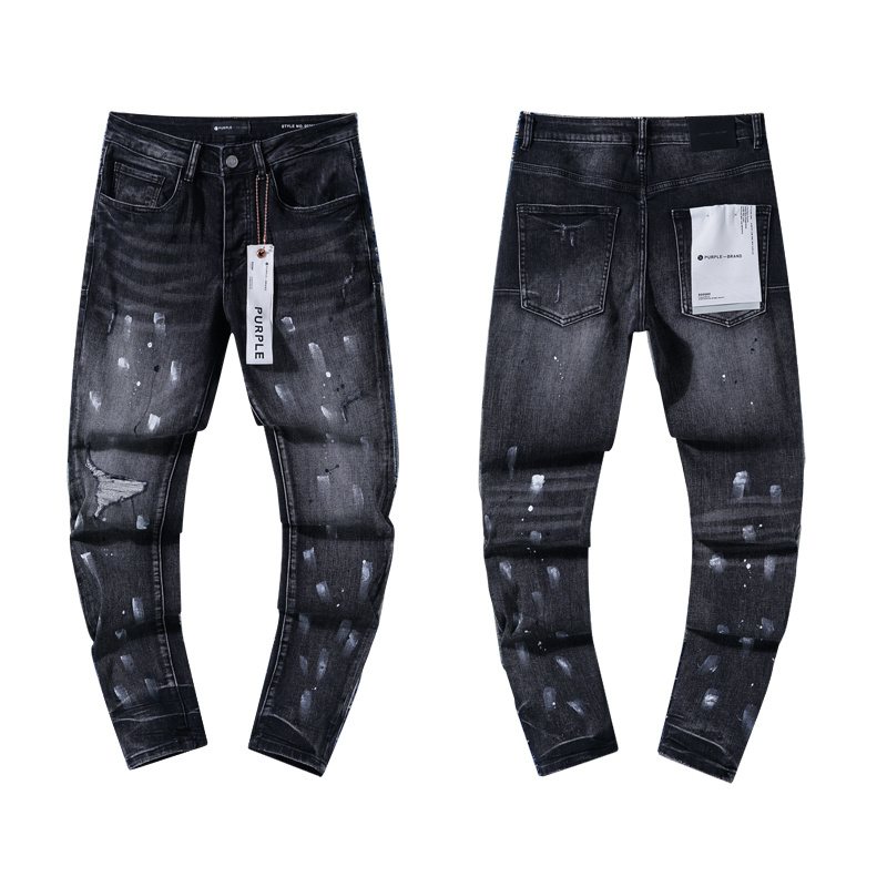 Purple Brand Black Distressed Paint-Splatter Jeans