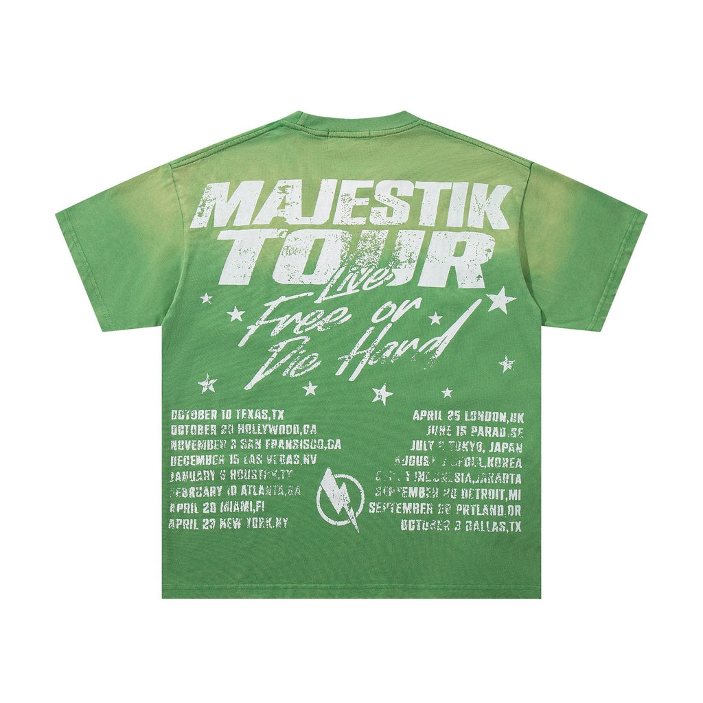 MAJESTIK Green Distressed Tour Graphic T-Shirt