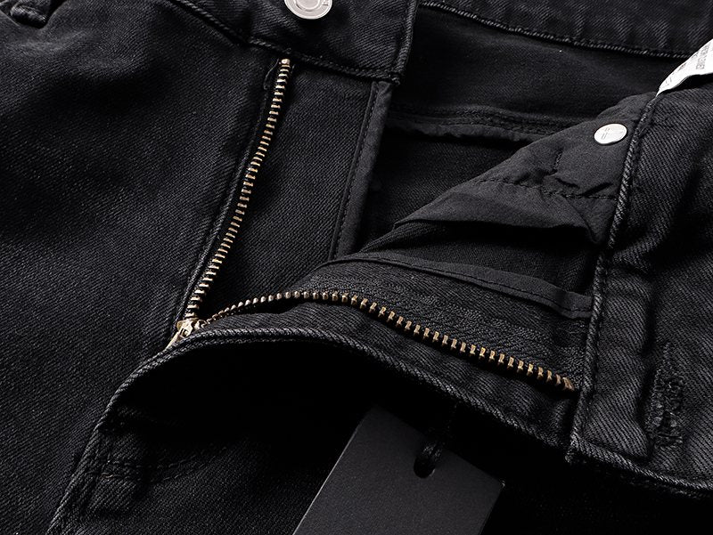 R+A Cross Embroidered Distressed Jeans