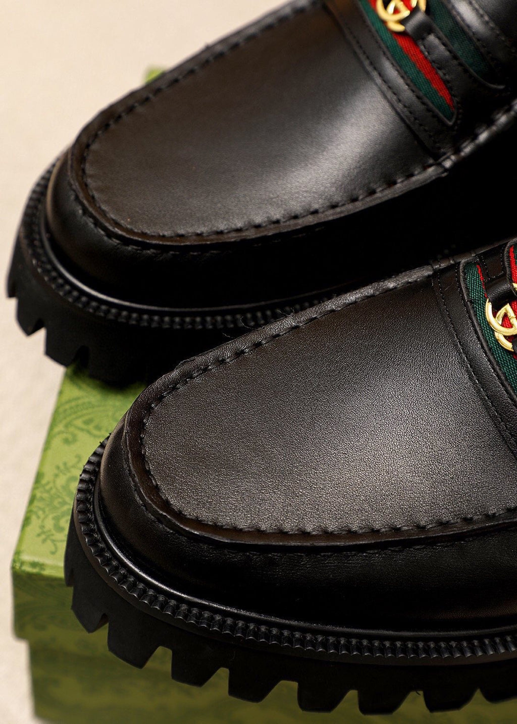 Gucci Black Lug Sole Loafers