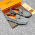 Hermès Men's Light Gray Suede Driving Loafers