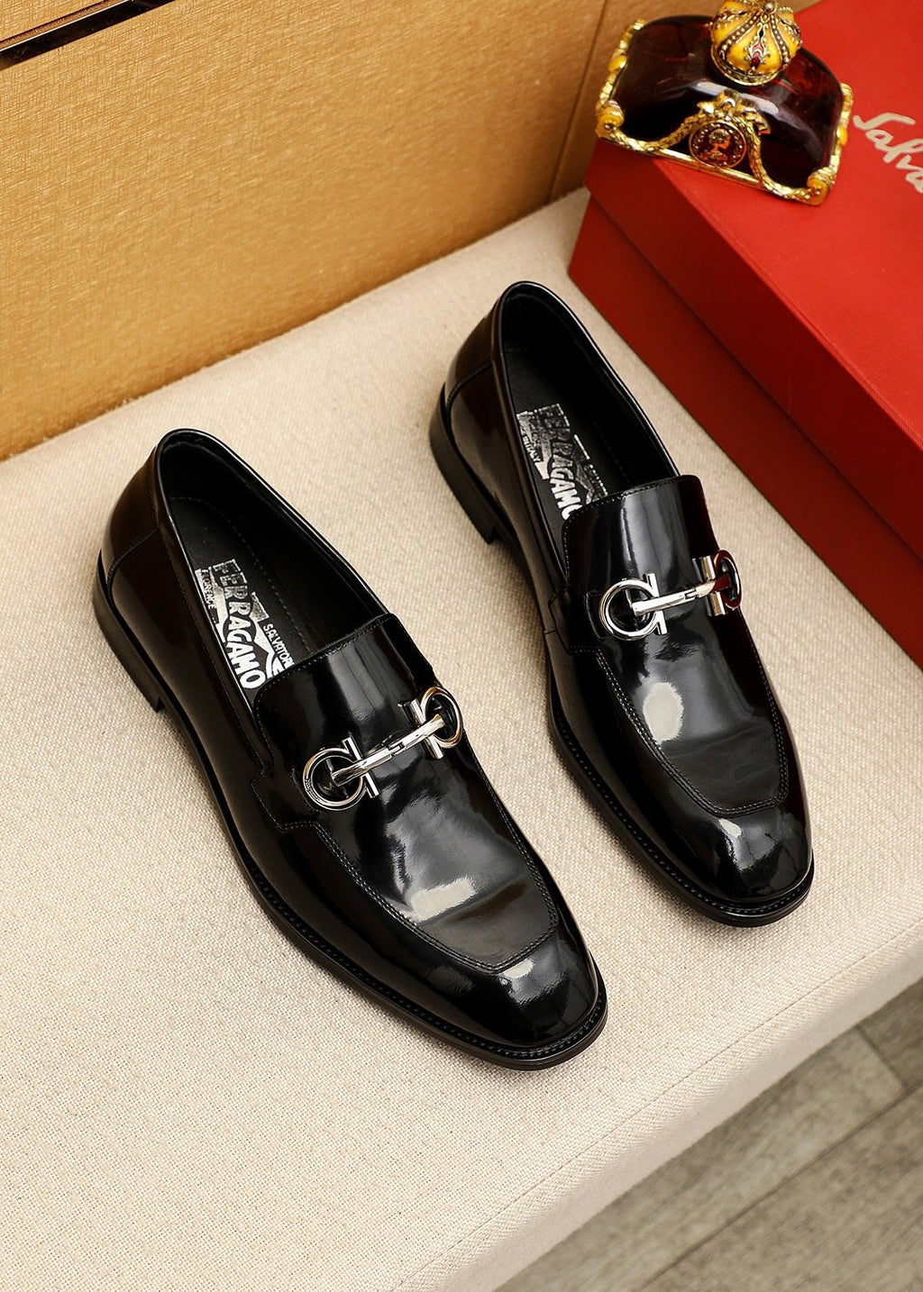 Ferragamo Men's Black Horsebit-Style Loafers