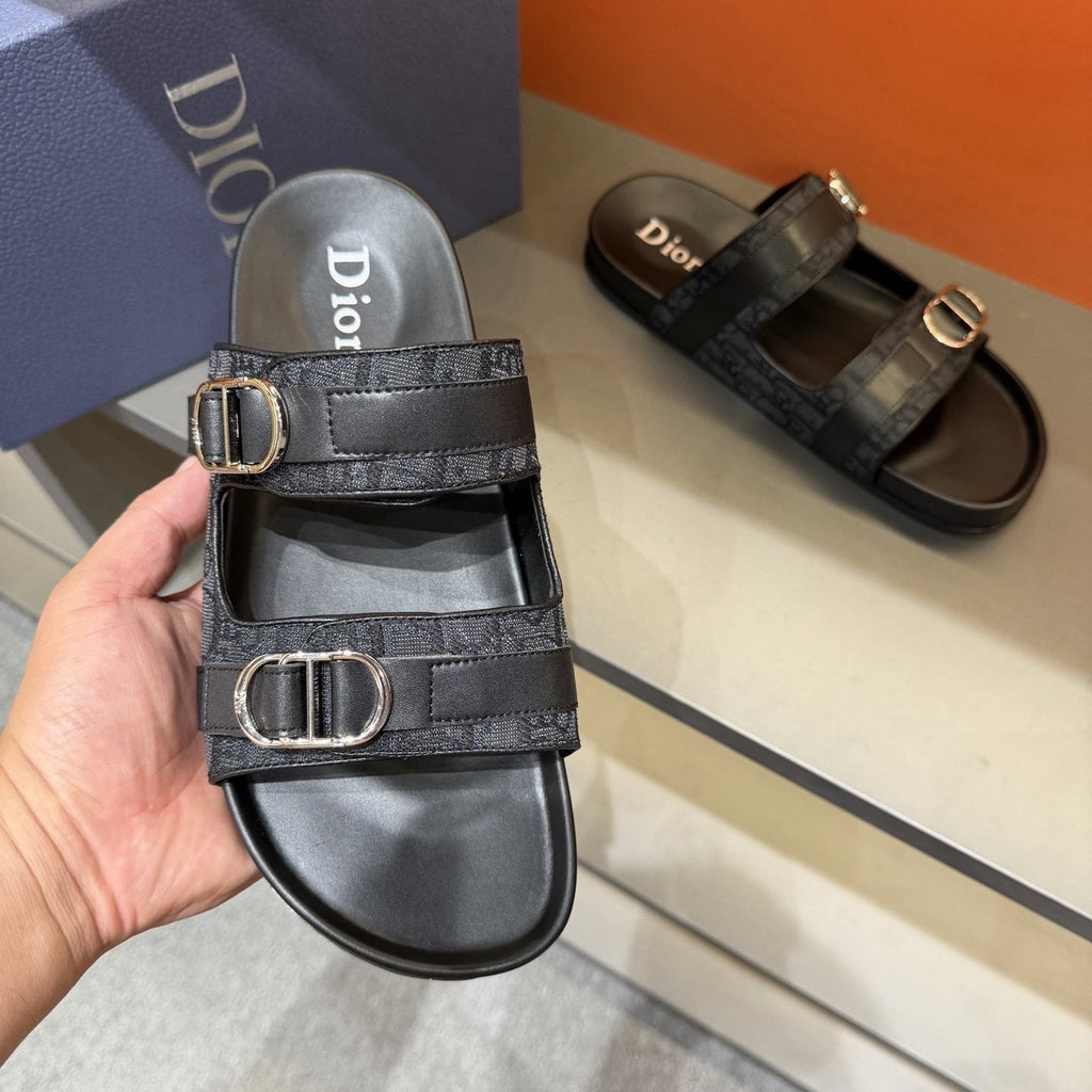 Dior Patterned Buckle Slide Sandals - Double Buckles