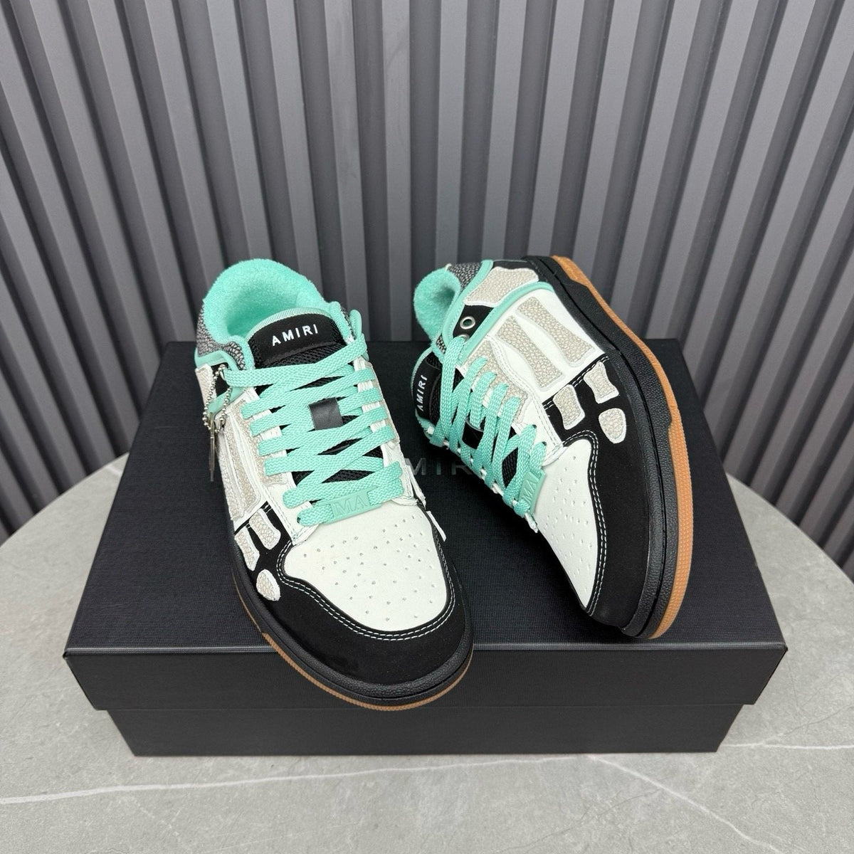 AMIRI Mint Green Paneled Low-Top Sneakers