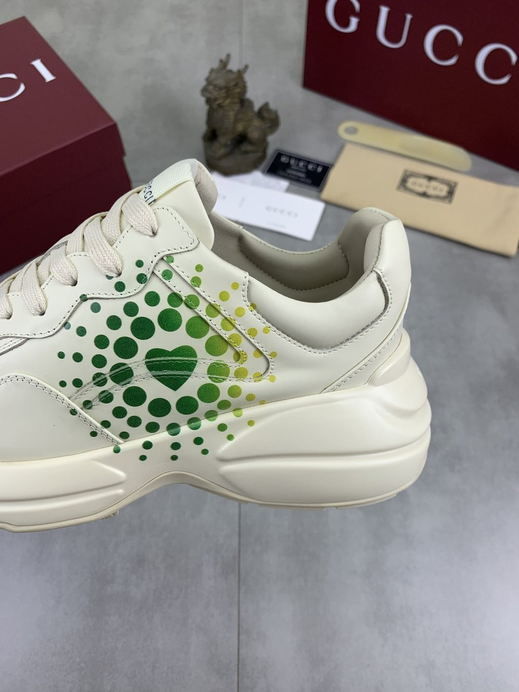 Gucci Cream and Green Chunky Sneakers