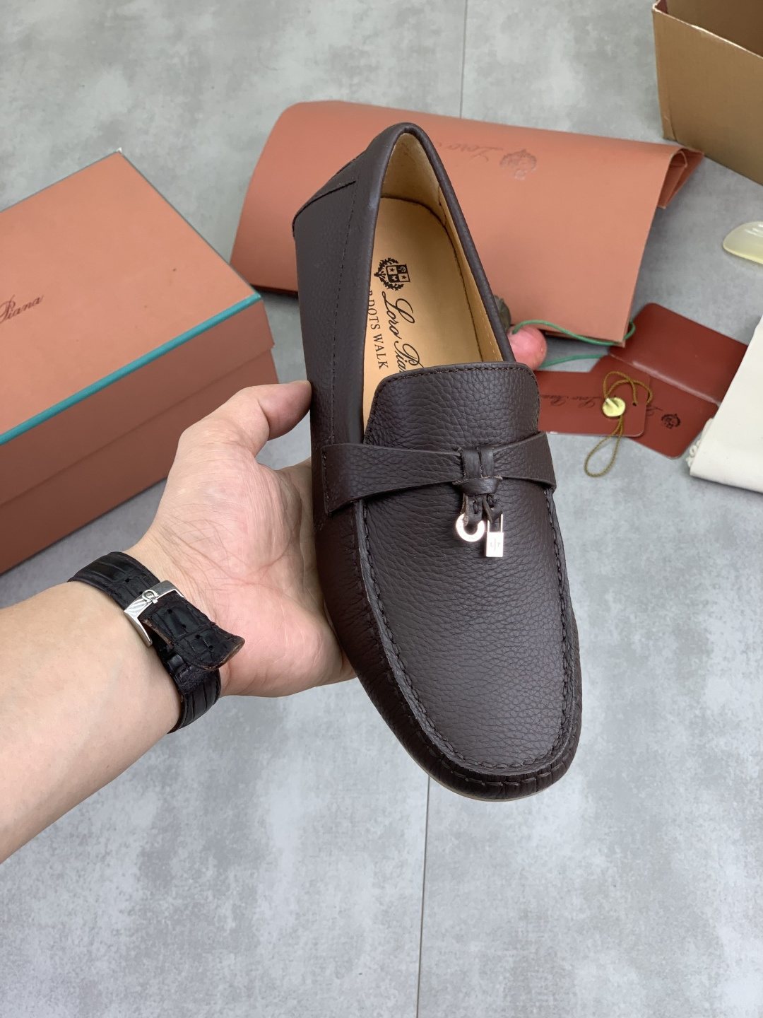 Loro Piana Dark Brown Metal-Bit Loafers