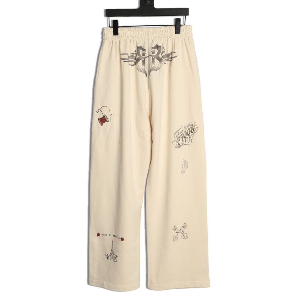 Balenciaga Tattoo-Style Graphic Wide-Leg Trousers - Cream